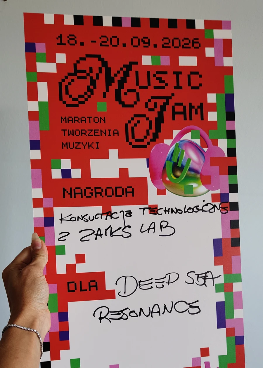 Karta Music Jamu z odręcznym wpisem: nagroda, konsultacje technologiczne z ZAiKS Lab dla Deep Sea Resonance